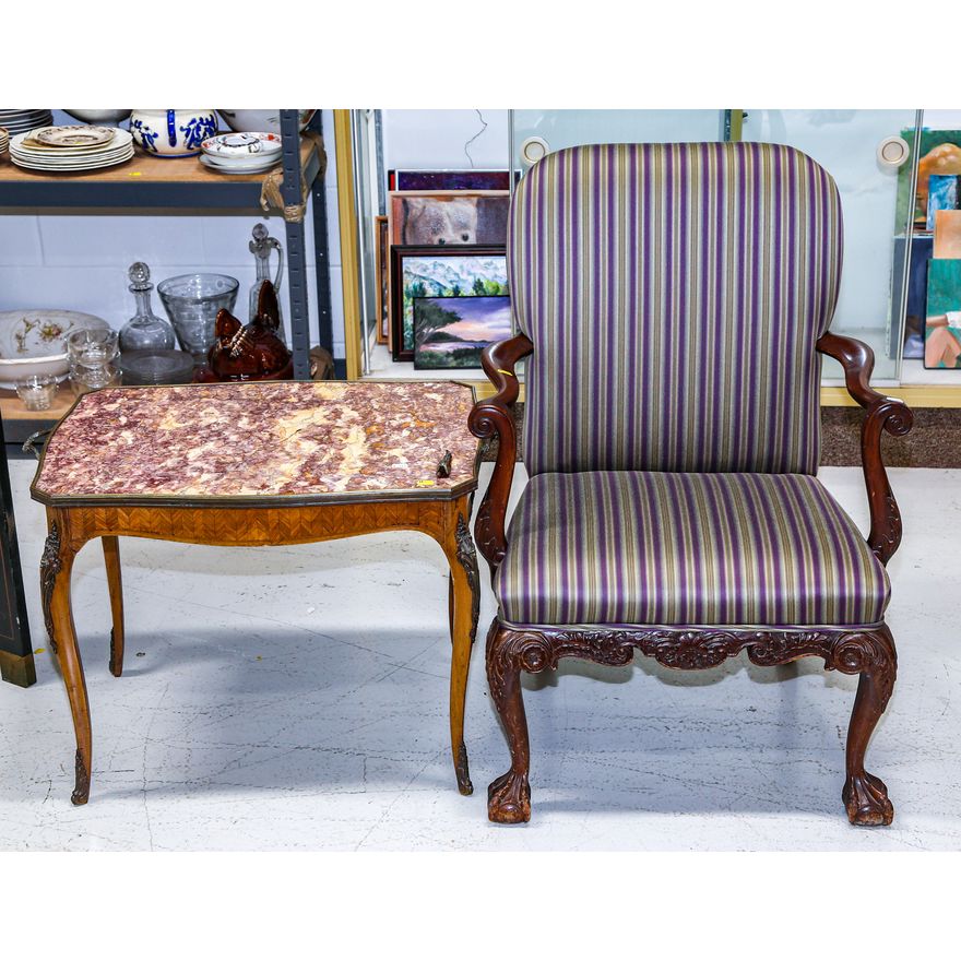 French Coffee Table & Chippendale Armchair