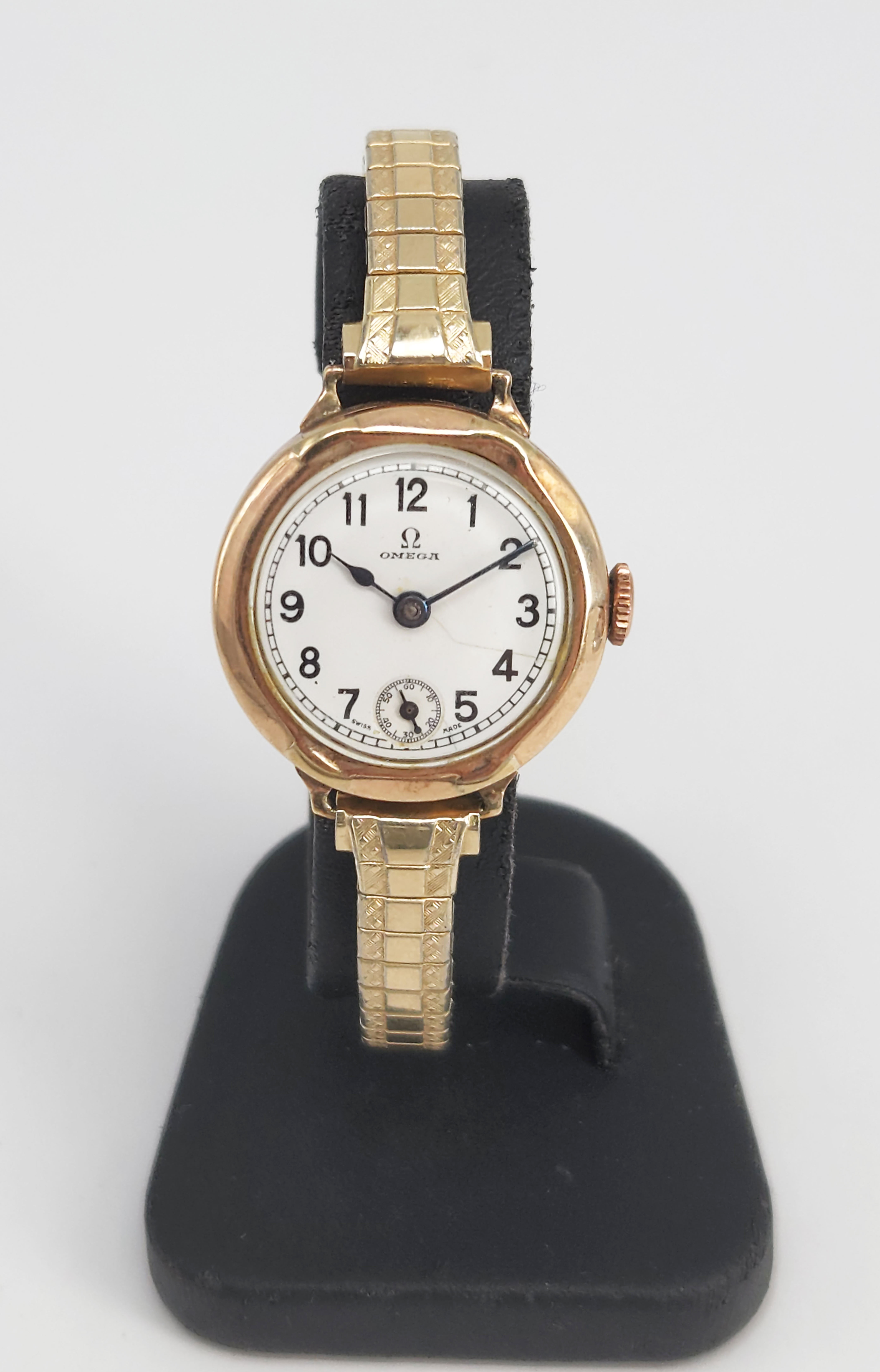 An Early Omega 9ct Rose Gold Cased Wristwatch