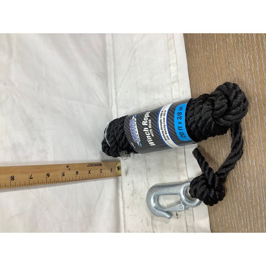 Shoreline Marine Winch Rope w/ Hook 20ft x 3/8"