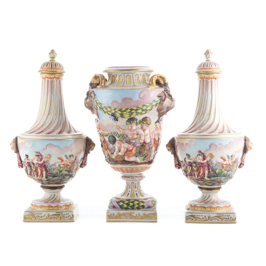 Three Capodimonte porcelain vases