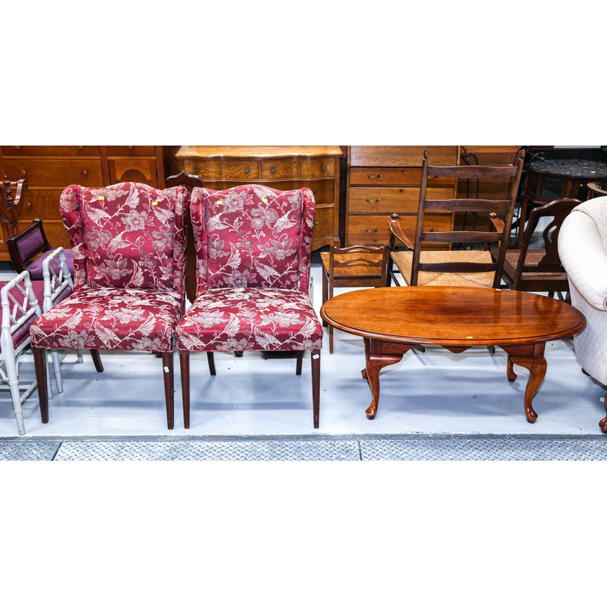 A Pair of Sheraton Style Small Wing Chairs