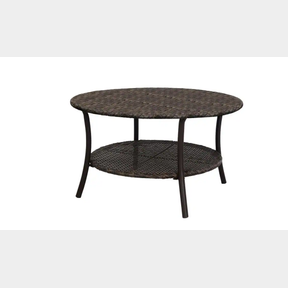 32 in. Mix and Match Brown Round Wicker Outdoor Patio Coffee Table With Woven Table Top - LL1