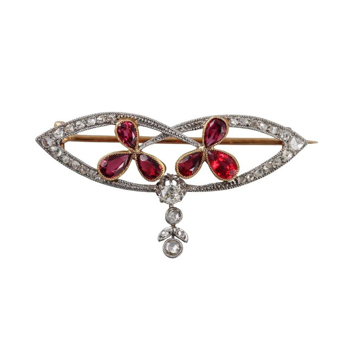 Antique Platinum Diamond Ruby Brooch Pin