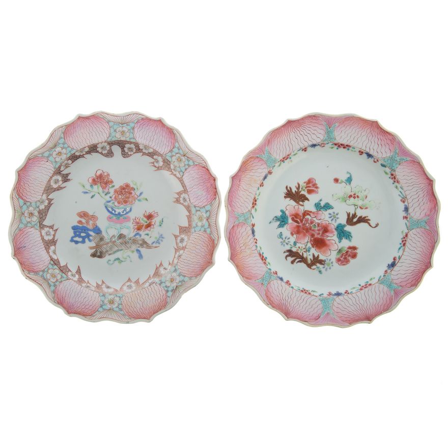A Pair of Chinese Export Famille Rose Lotus Plates