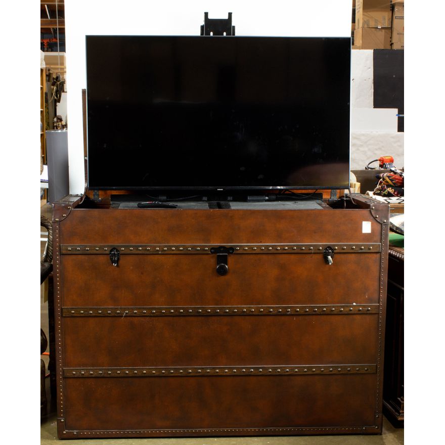 A contemporary television lift with a 50" Samsung television