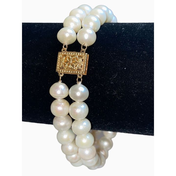 Double Stranded Cultured Pearl Bracelet with 14K Gold Clasp