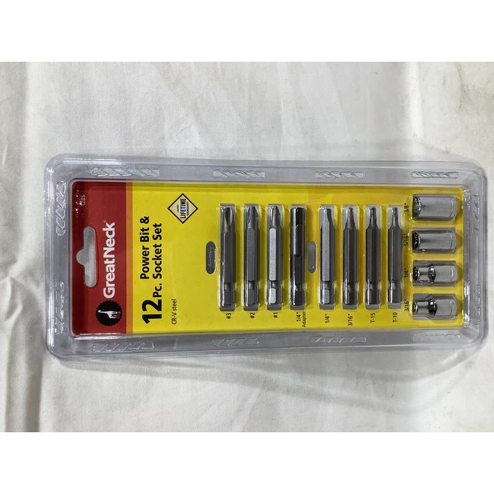 Great Neck 12pc Power Bit And Socket Set, CR-V Steel