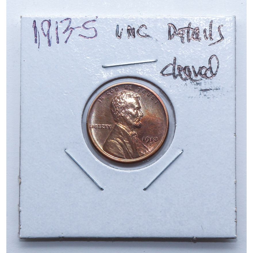 1913-S Lincoln - Unc Details Cleaned