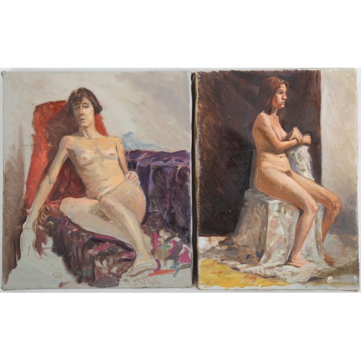 Nathaniel K. Gibbs. Two Unfinished Nudes, oil
