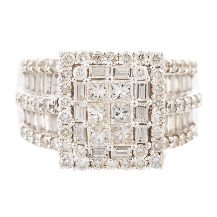 A Wide 3.5 ctw Diamond Cluster Ring in 14K