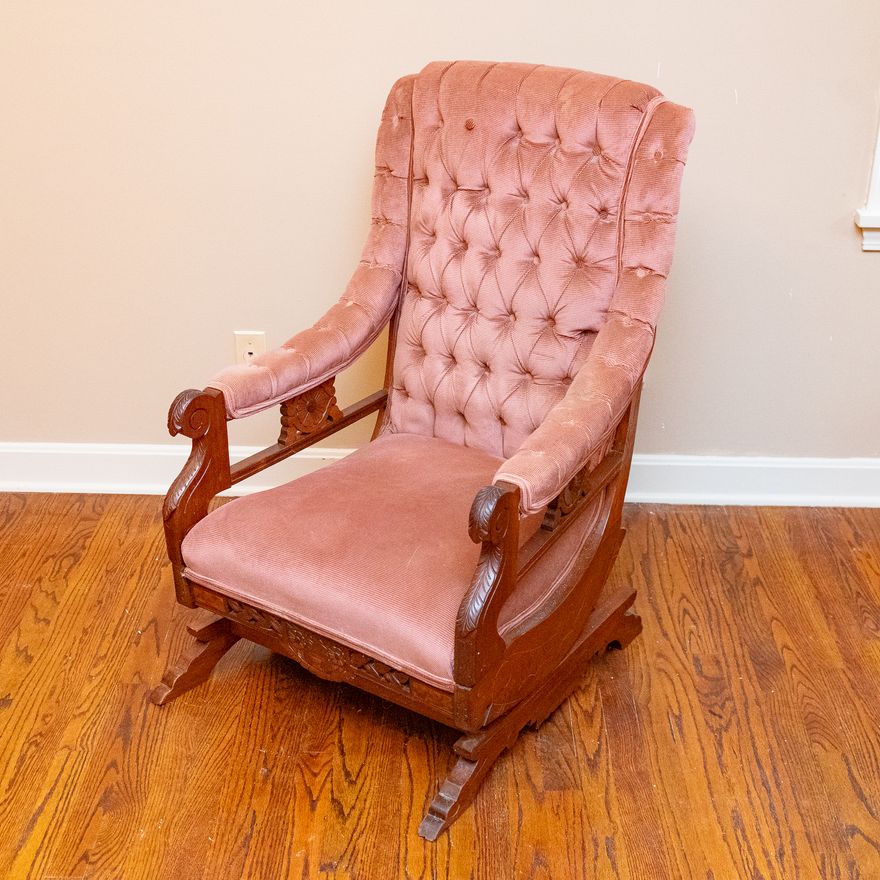 1880s Parlor Rocker Antique Victorian Upholstered Platform Rocker | Harritt Group, Inc