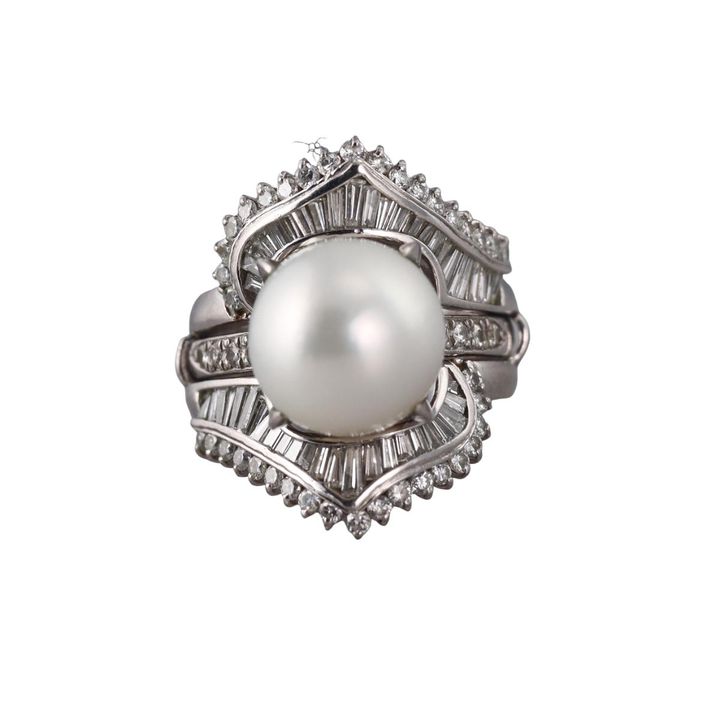 Platinum South Sea Pearl Diamond Ring Enhancer Jacket Set