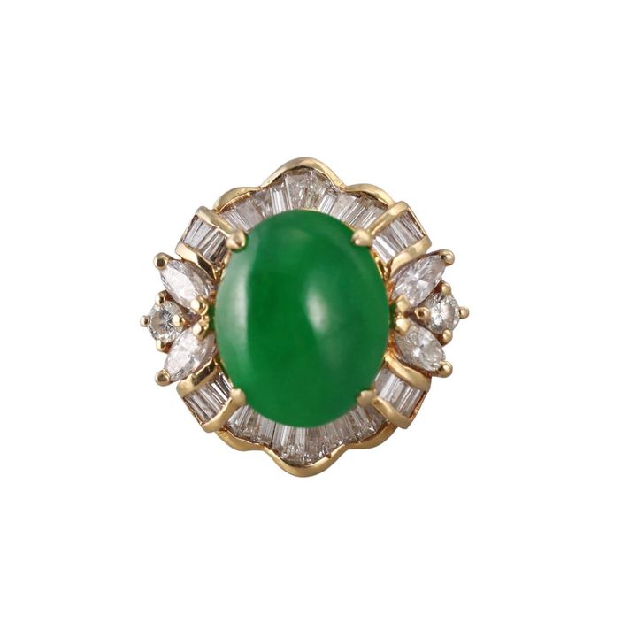 18k Gold 4ct Jade Diamond Ring