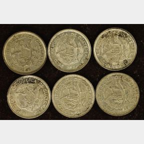 2-1945, 2-1948 &2-1949 GUATEMALA SILVER 5 CENTAVOS