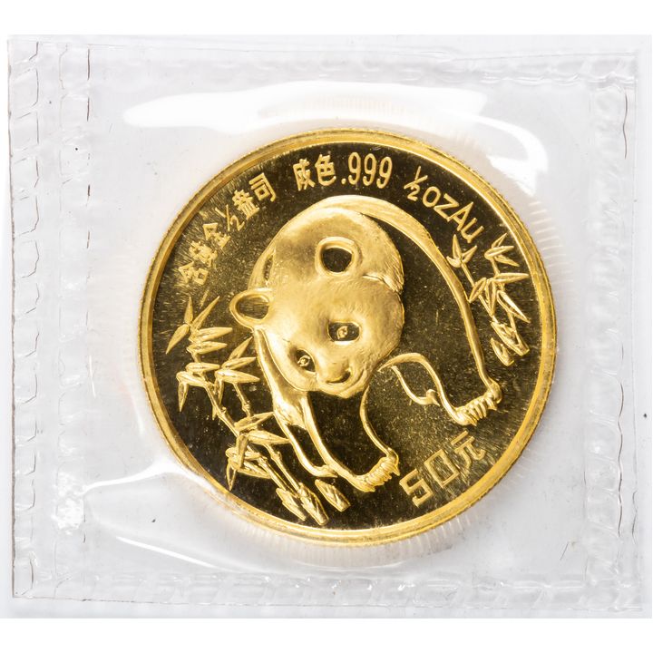 China 1986 1/2 ozt Gold Panda in original mint plastic