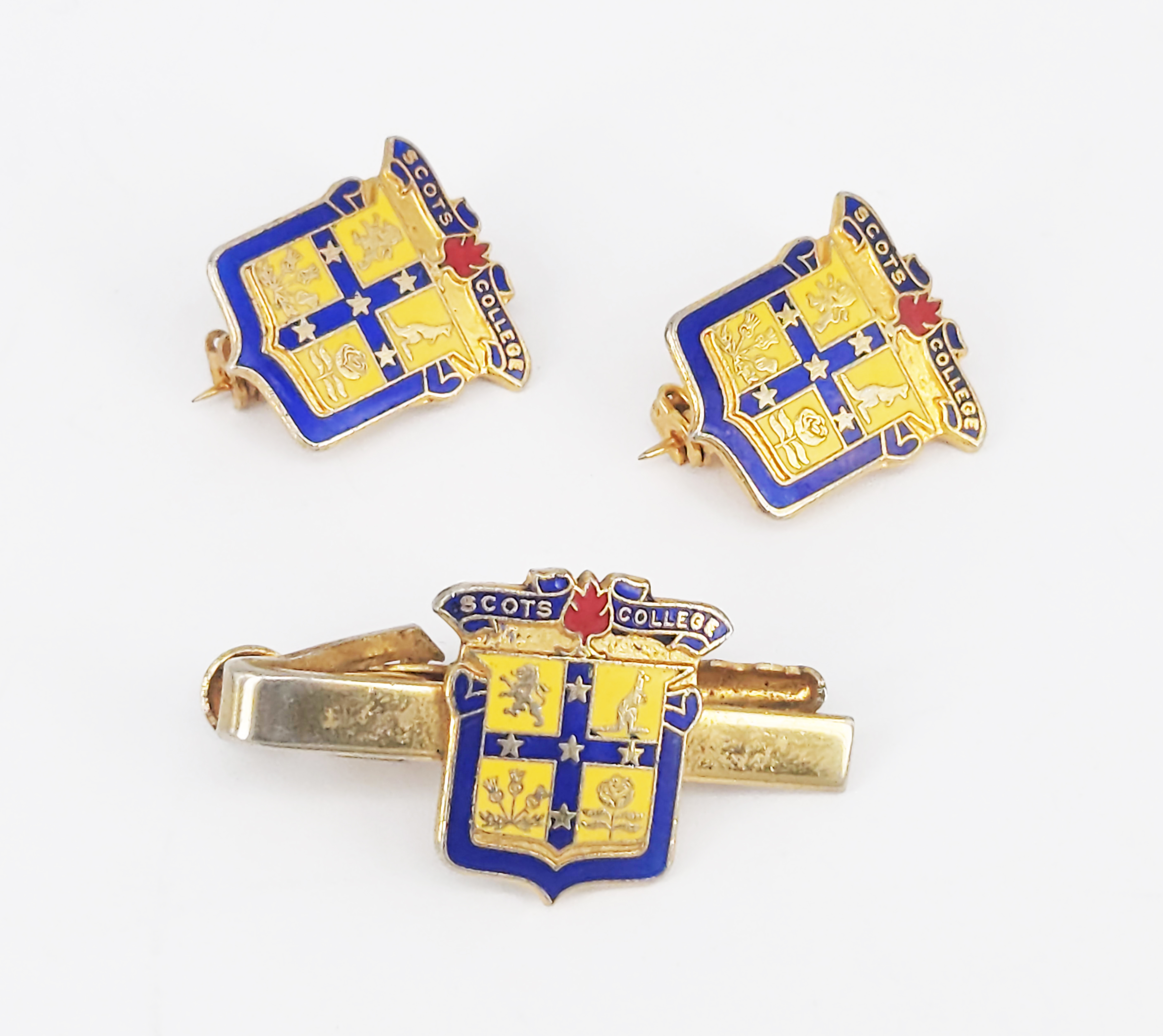 A Vintage Scots College Gold Plated Pair Of Badges