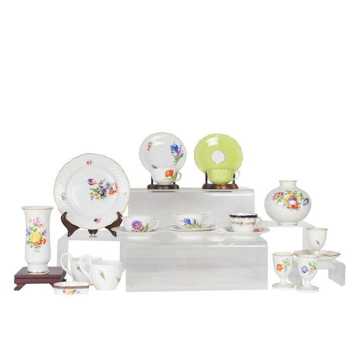 A group of Meissen floral decorated porcealin