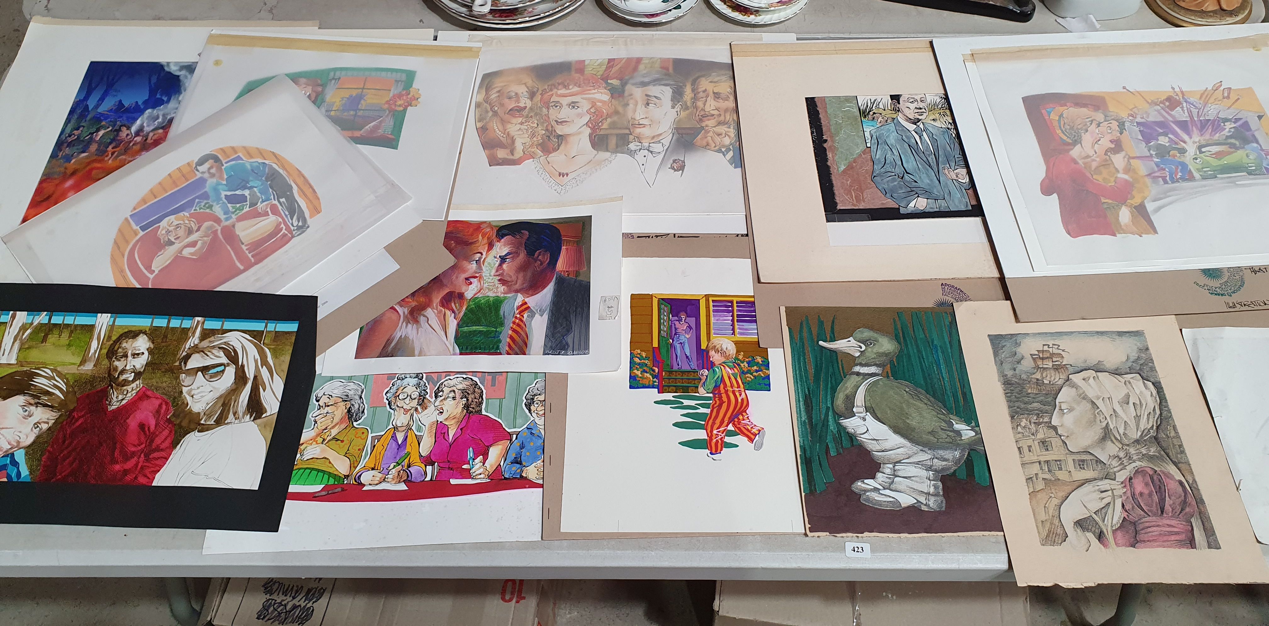 423 · A GROUP OF MOSTLY VINCENT DE GOUW UNFRAMED ARTWORKS