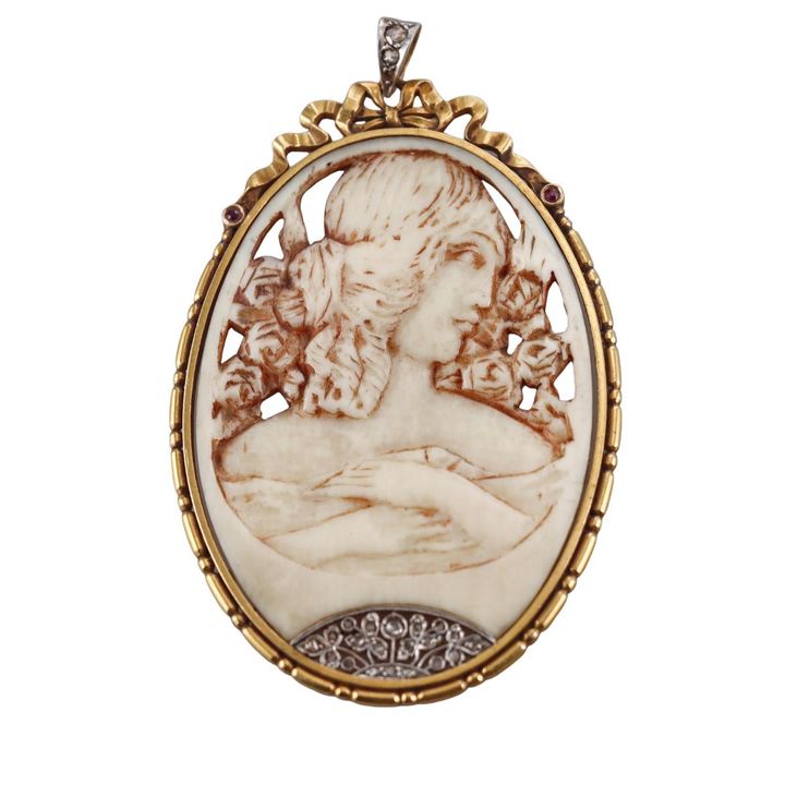 Antique Art Nouveau Continental Gold Platinum Diamond Pendant