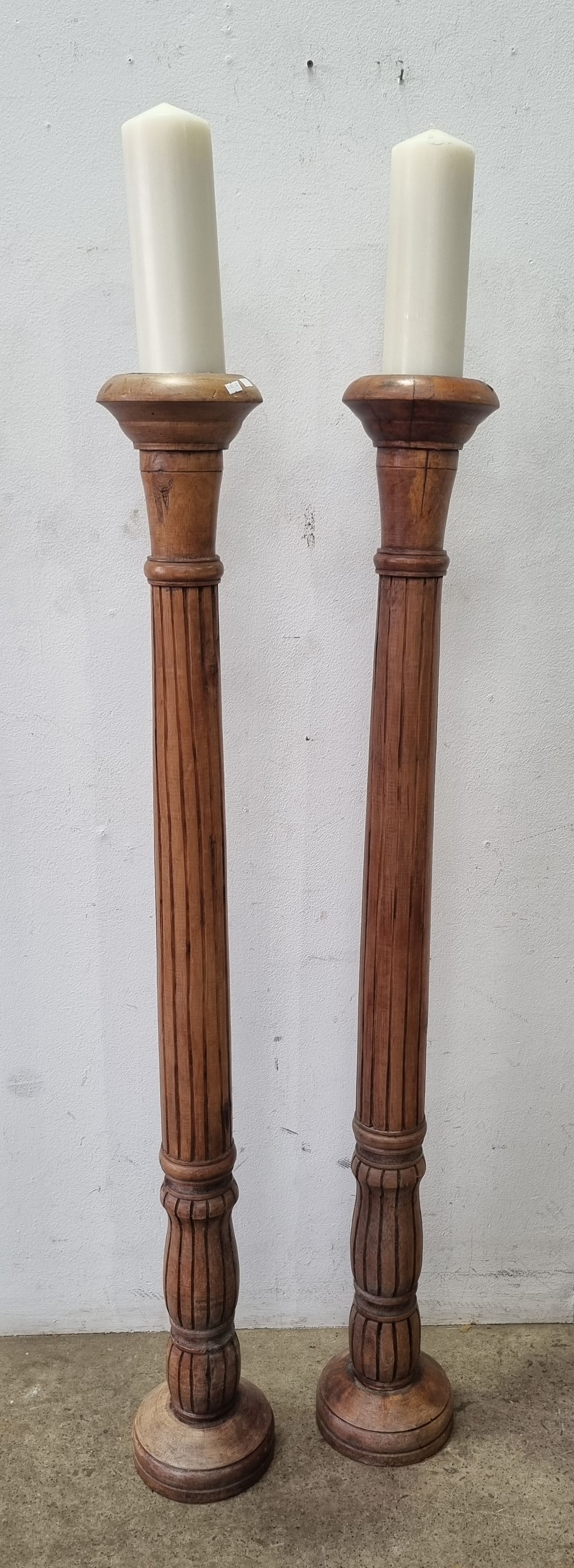 A Pair Of Column Timber Candle Stands