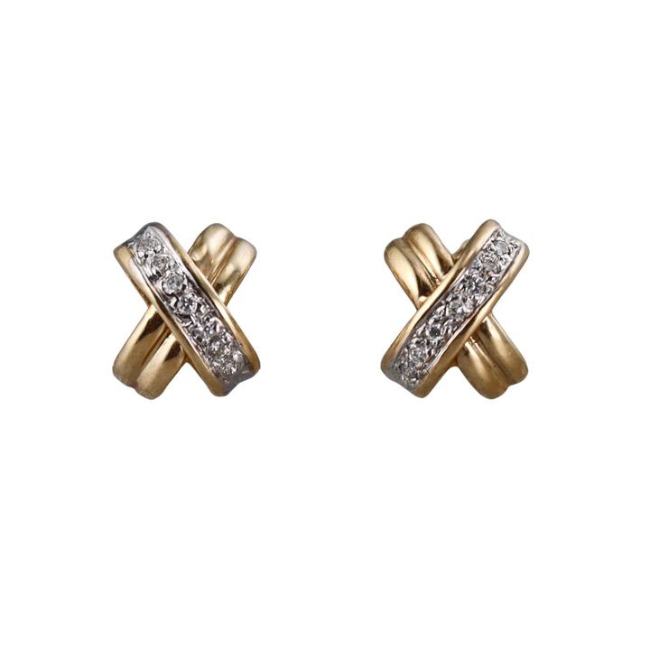 14k Gold Diamond X Stud Earrings