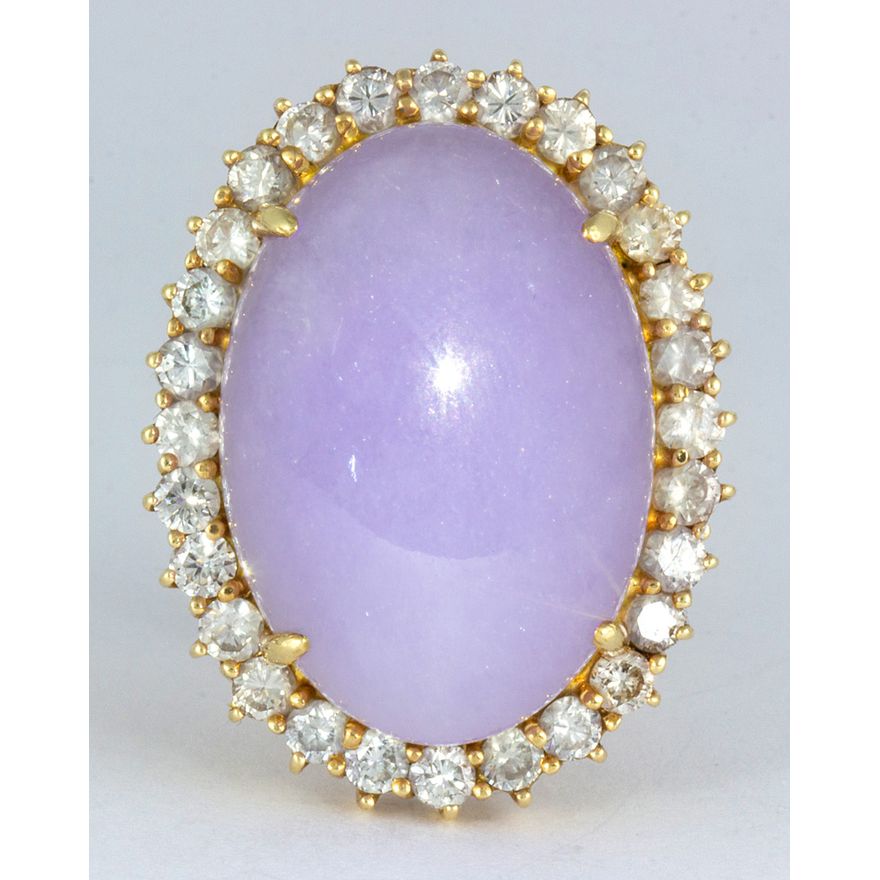 Jadeite, diamond, 14k yellow gold ring