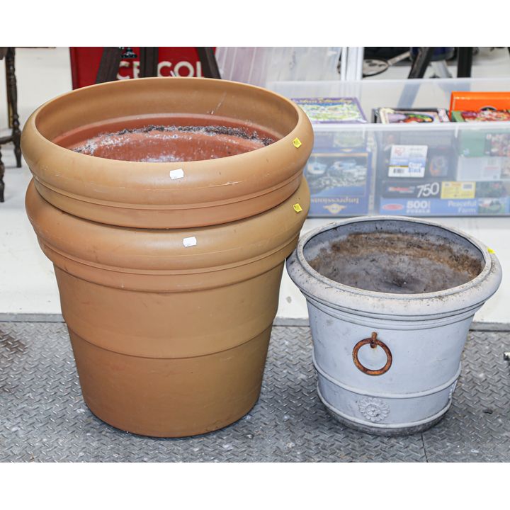 A Pair of Large Flower Pots & a Single Flower Pot