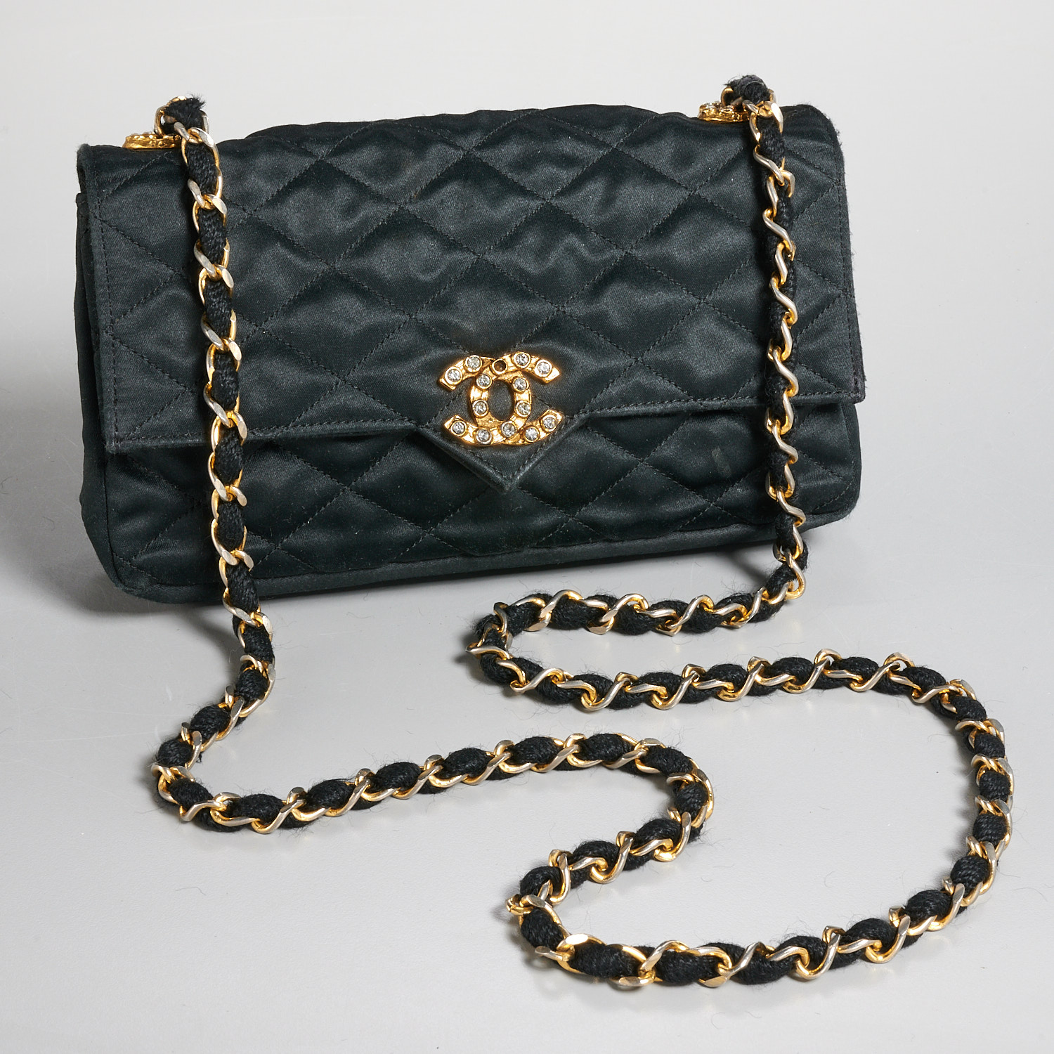 Chanel Chanel Black Quilted Leather Tiny Charm Bag Gold Chain CC
