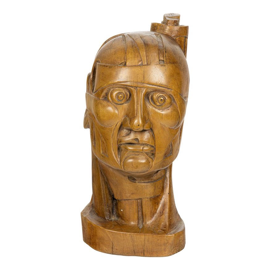 A carved ecorche study of a man�s head