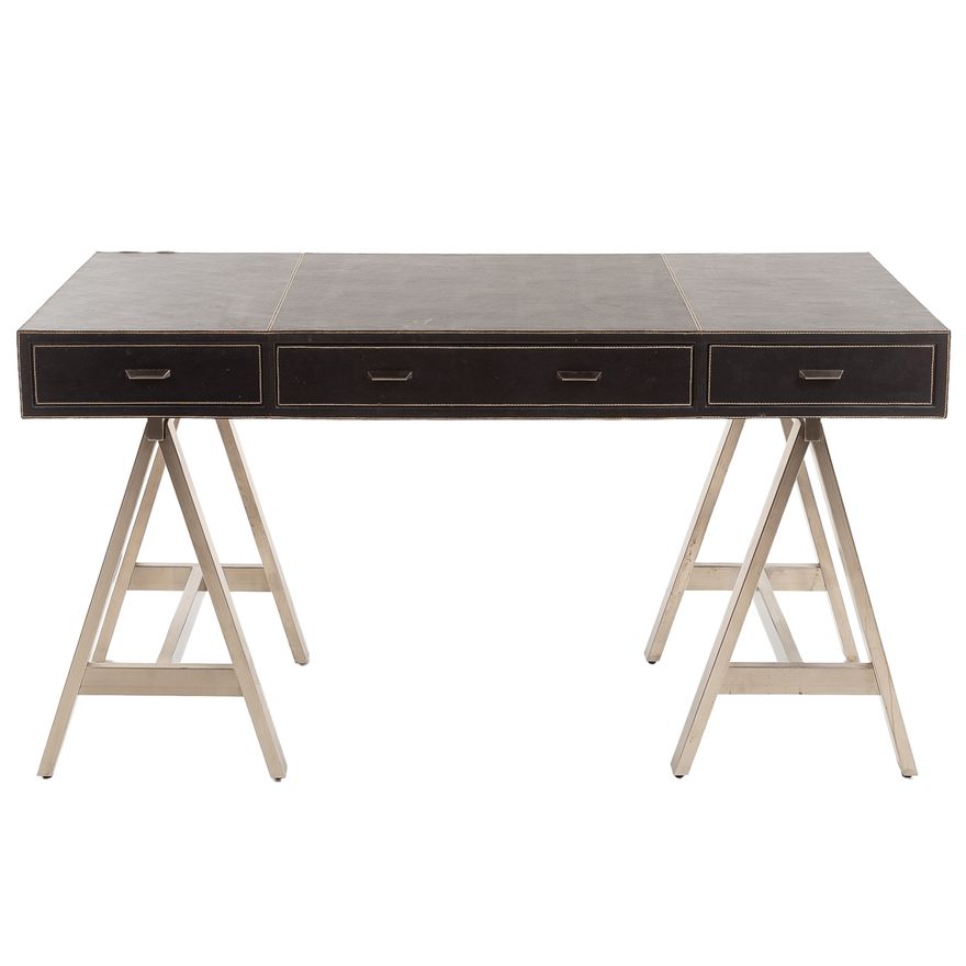 Ethan Allen Contemporary Leather & Chrome Desk