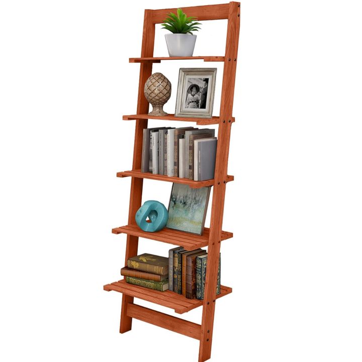 Lavish Home 5- Tier Ladder Shelf (50'') Narrow Leaning Wooden Bookshelf (Brown)