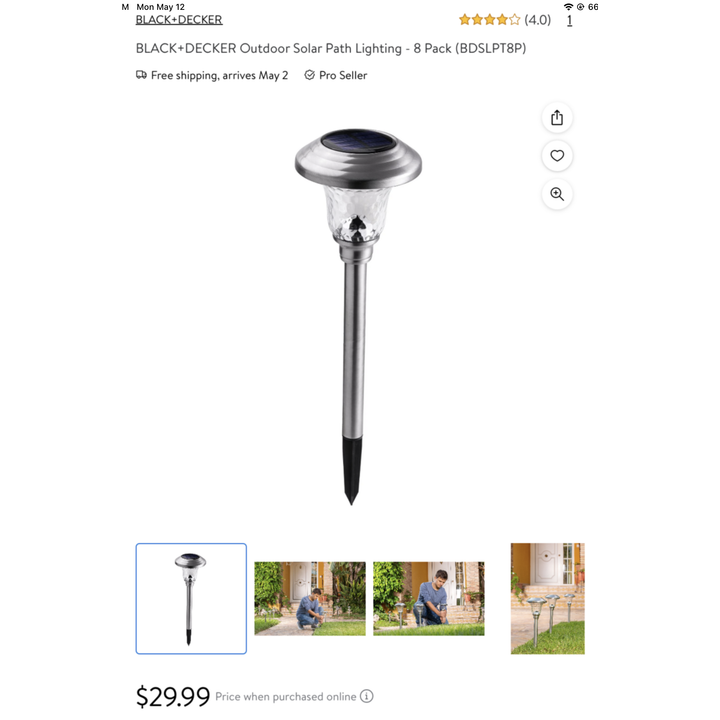 Black + Decker 8 Pack Outdoor Solar Path Lights