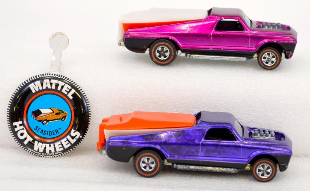 Two Mattel Hot Wheels Redline Seasider Purple Magenta w/ buttons 