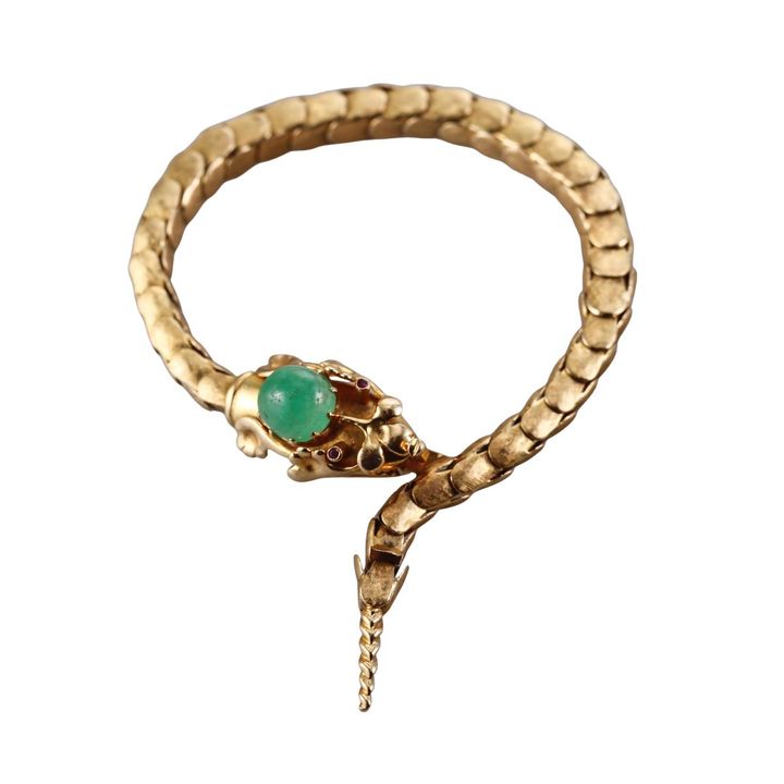 Antique Victorian 18k Gold Emerald Snake Dragon Bracelet