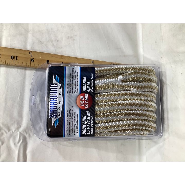 Shoreline Marine Dock Line 15ft 1/2" Double Braid Nylon