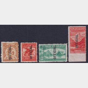 NZ Officials, 1907 3d, 1/-, 2/-, 5/- Pictorials "original" set of 4. Jury cat $…