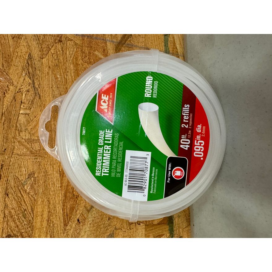 ACE Residential Grade Trimmer Line Round, 40Ft. .095In. - 2 Refills