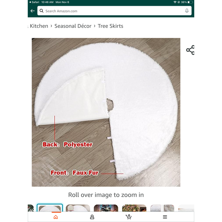 Qonyfone Christmas Tree Skirt, 48 inch Snowy White Faux Fur Christmas Tree Mat