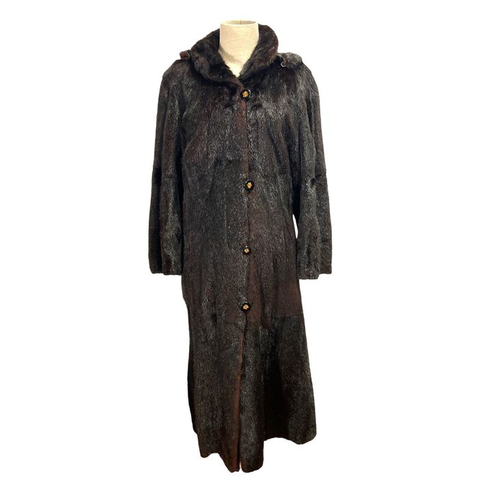 Vintage Reversible Hooded Beaver Fur Coat