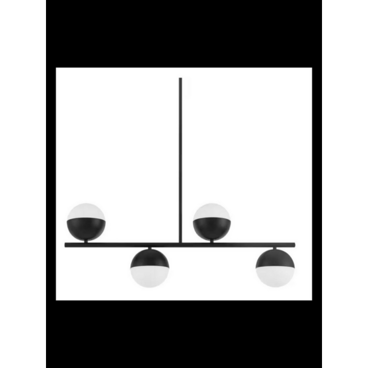 Home Decorators Collection 4-Light Black Globe Linear Pendant w/ Frosted Glass Shade- 35.25'' L x 6'' W x 13'' H