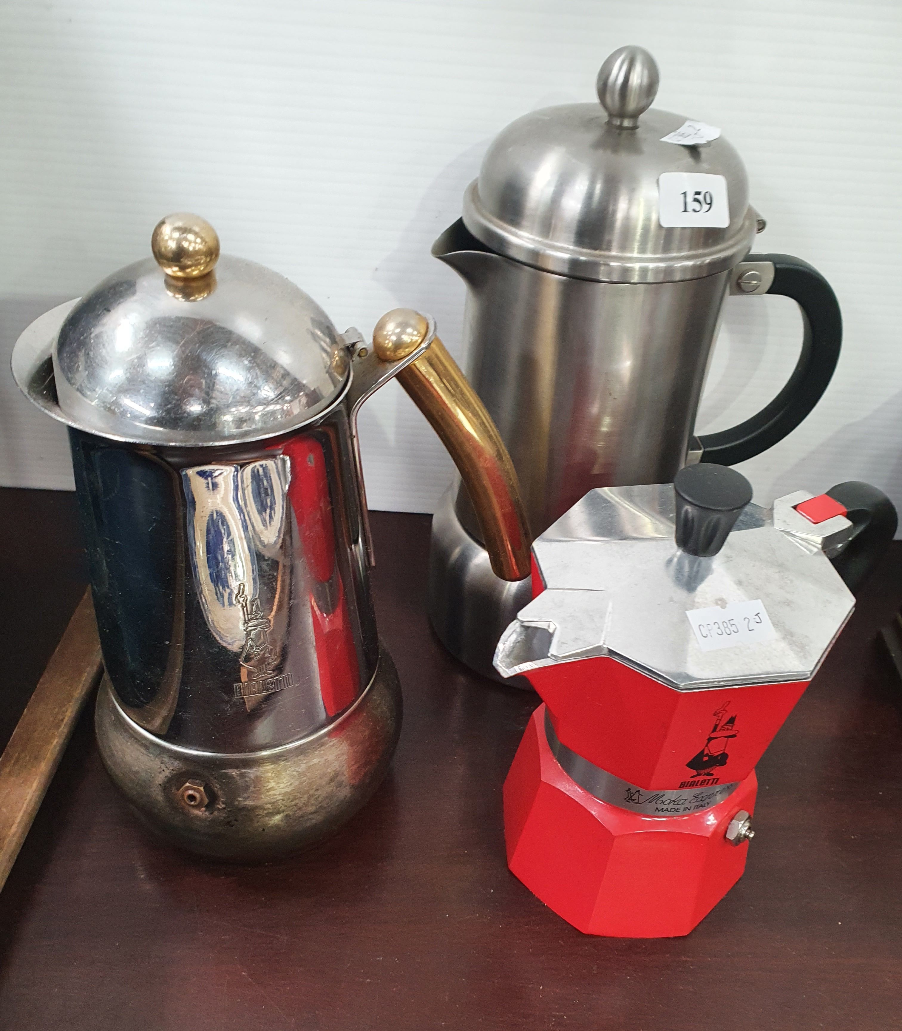 159 · THREE STOVE TOP COFFEE MAKERS