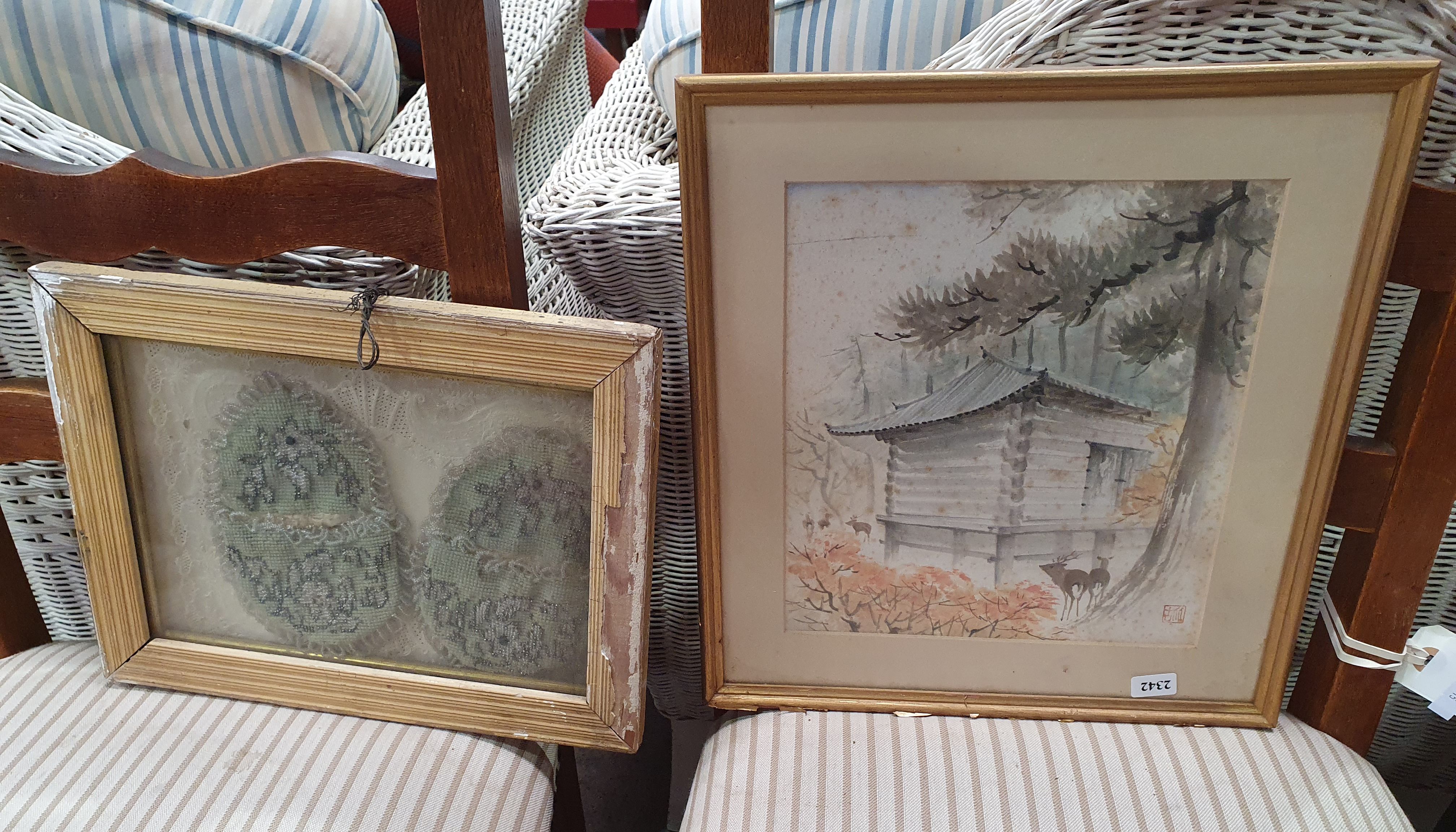 A Framed East Asian Landscape Painting
