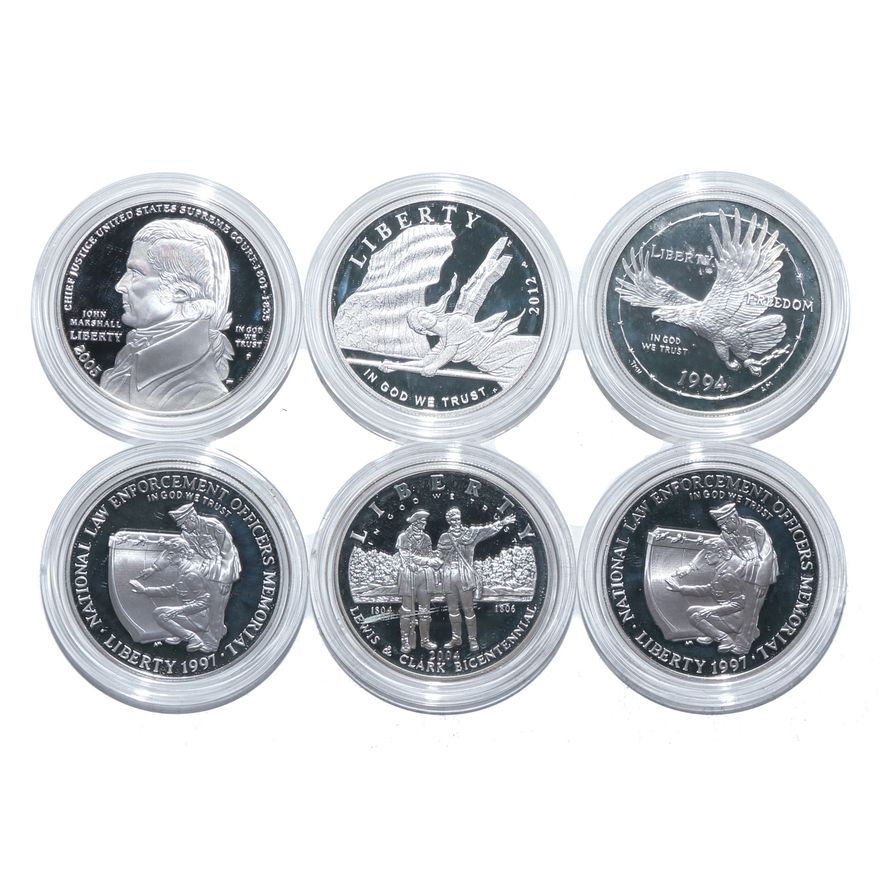 Six $1 Proof Silver Commemoratives