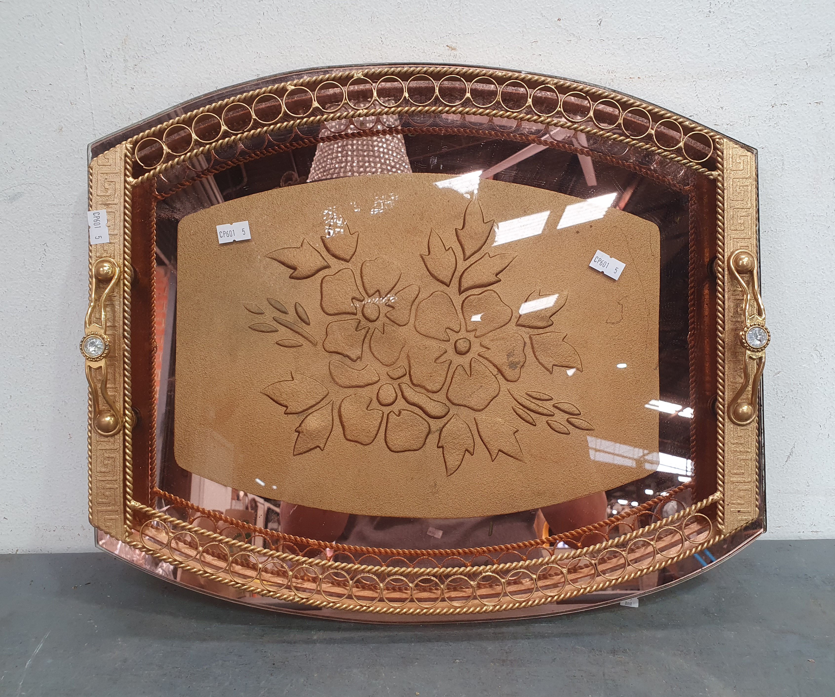 A BRASS AND GLASS DRINK TRAY