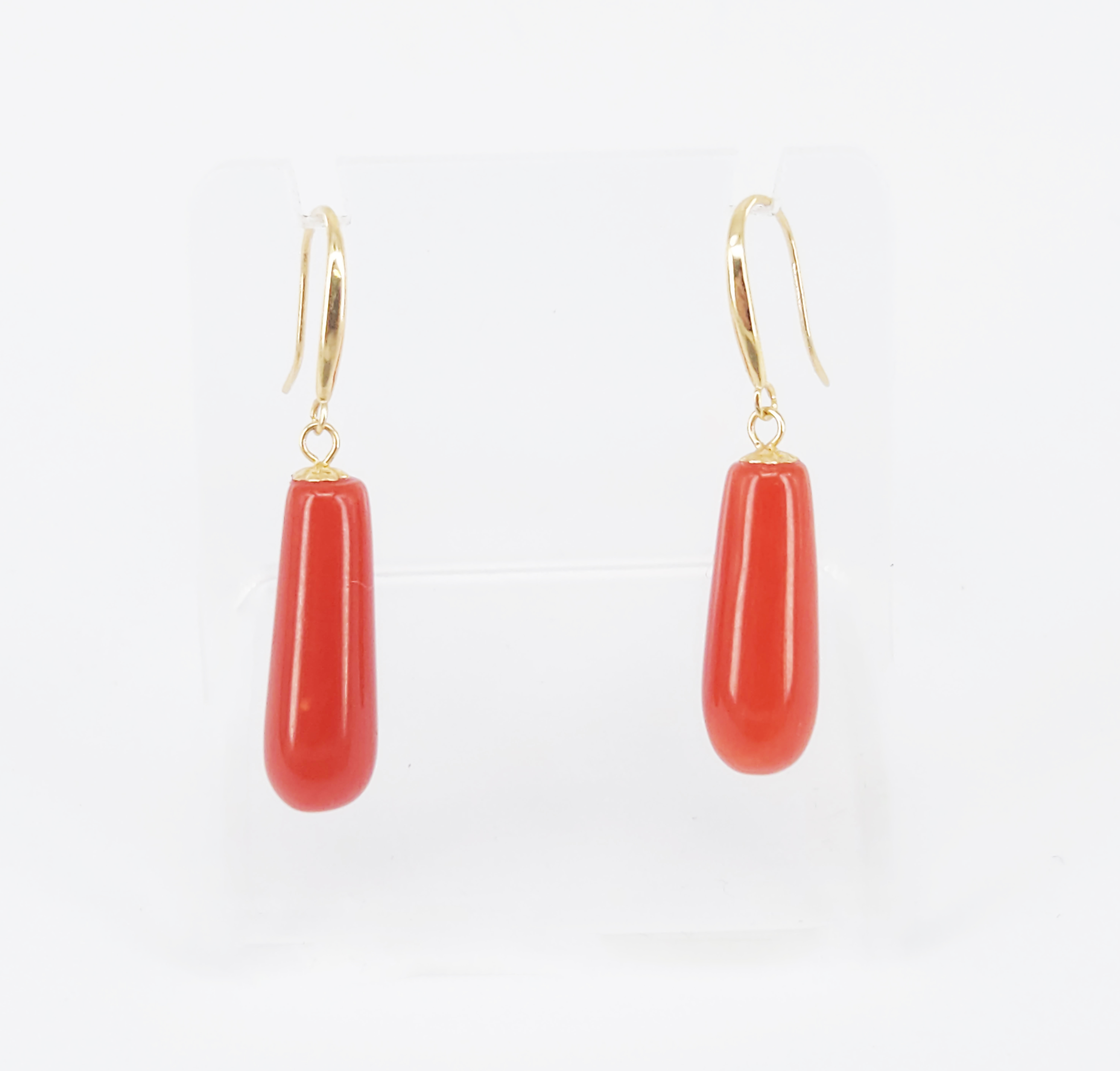 194 · A PAIR OF 18mm ITALIAN RED CORAL DROP EARRINGS