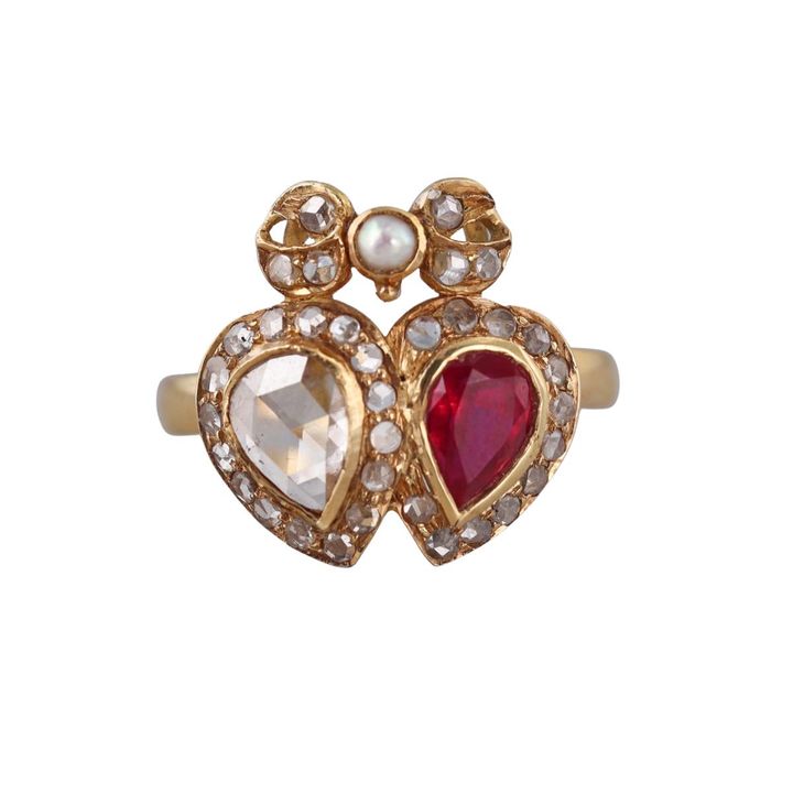 Antique Victorian 18k Gold Diamond Pearl Ring