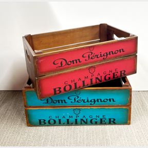 Two wooden champagne advertising boxes, W. 44cm.