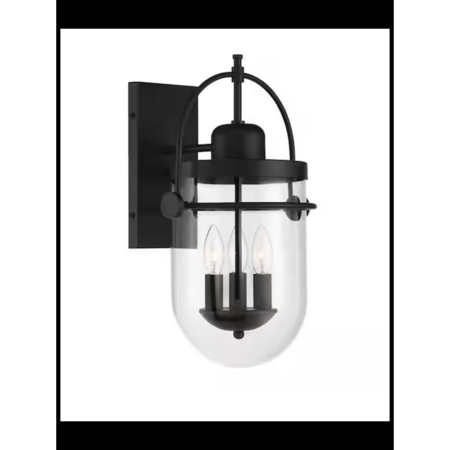 Lowell Collection 2-Light Exterior Wall Sconce Matte Black Finish w/ Clear Glass Shade 8.9'' W x 8.9'' D x 16.6'' H 1006884864