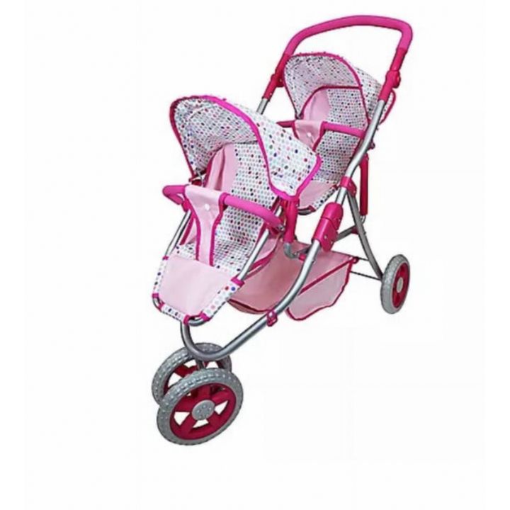 Members Mark Twin 3-Wheel Jogger Stroller, Hot Pink Polka Dots