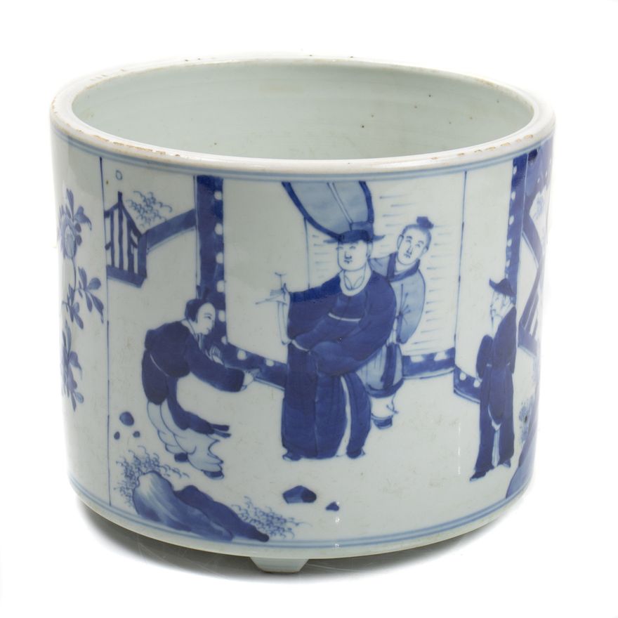 Chinese underglaze blue tripod brush pot
